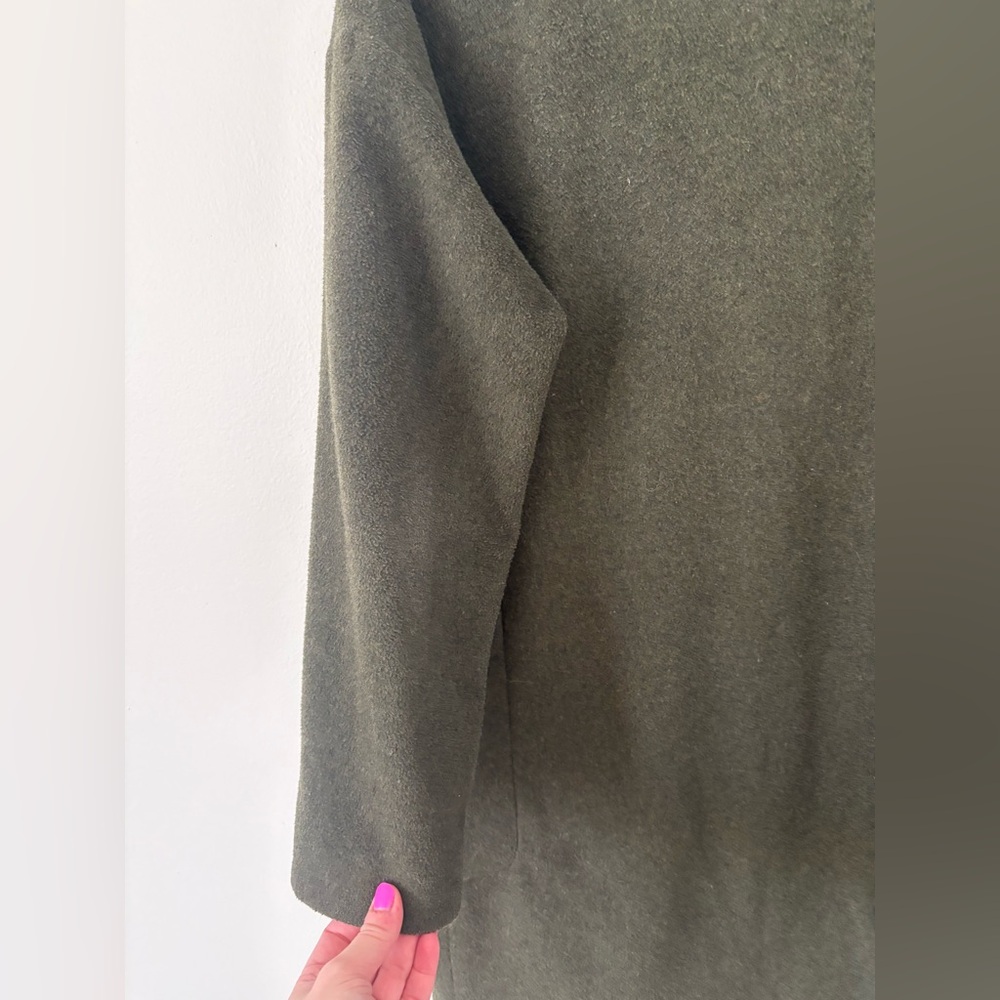 Topshop Khaki Green Longline Brushed Wool Blend Chuck On Coat Patch Pockets 6 - Picture 9 of 13